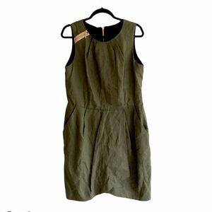 ROSS MAYER Linen Sleeveless Midi Sheath Dress Olive Green 14